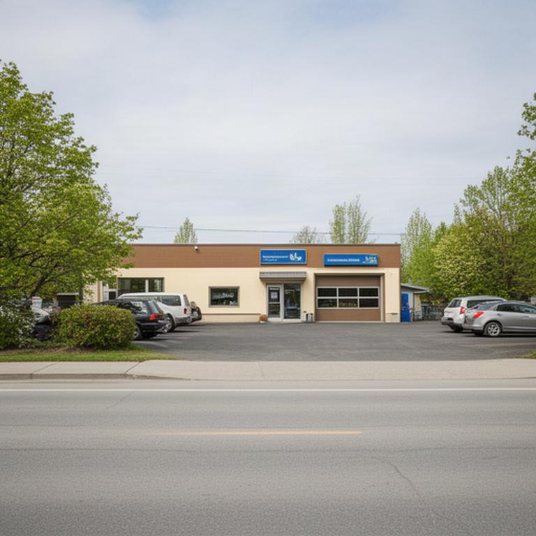 Exterior of an automotive repair shop near Boulevard Saint-Paul in Saguenay, Quebec